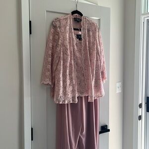 Wedding ready beautiful dusty rose lace jacket, tank and flowy pant